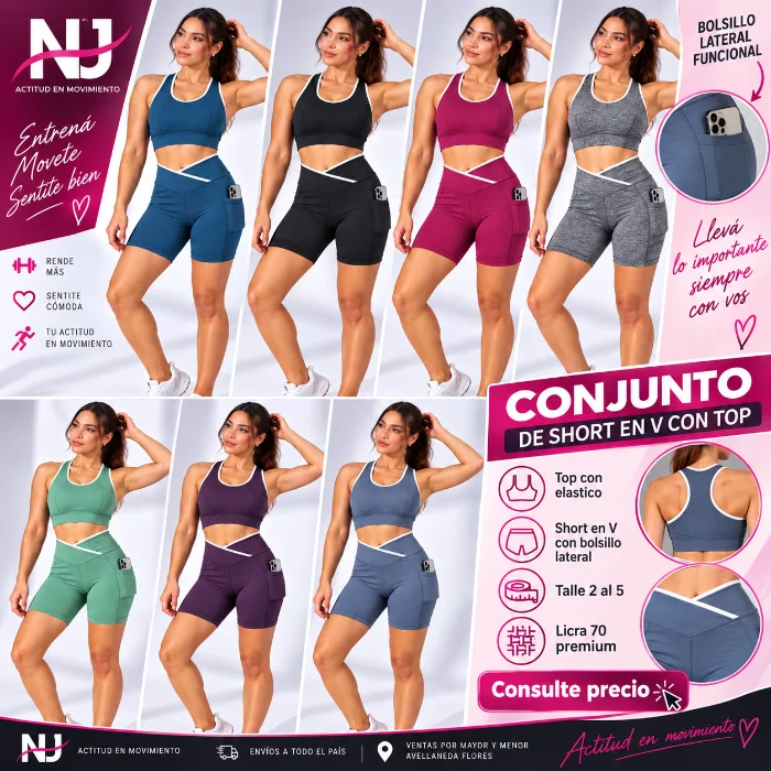 Conjunto  Deportivo Short en V y Top