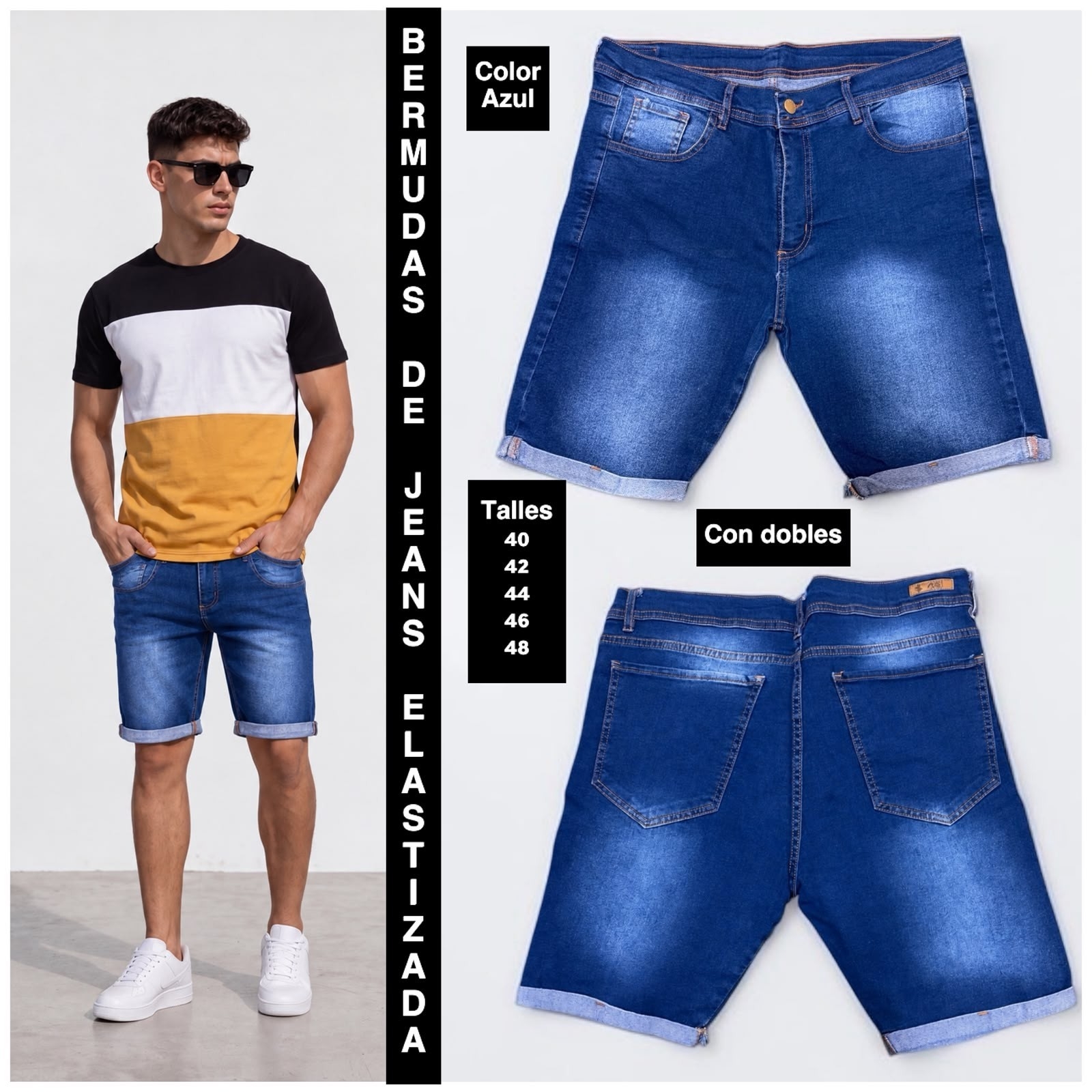 Bermuda de Jeans Elastizado  con Dobles - Imagen 4
