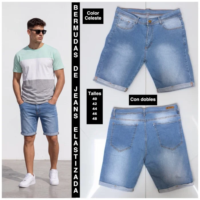 Bermuda de Jeans Elastizado  con Dobles