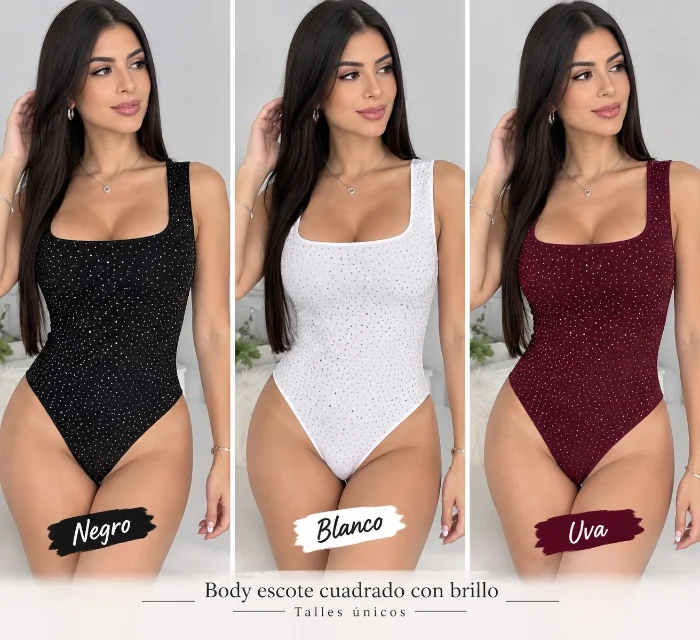 Body Escote Cuadrado Brillo