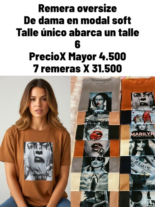 Remera de Dama Talle Único Abarca un Talle 6 en Modal Soft  Oversize