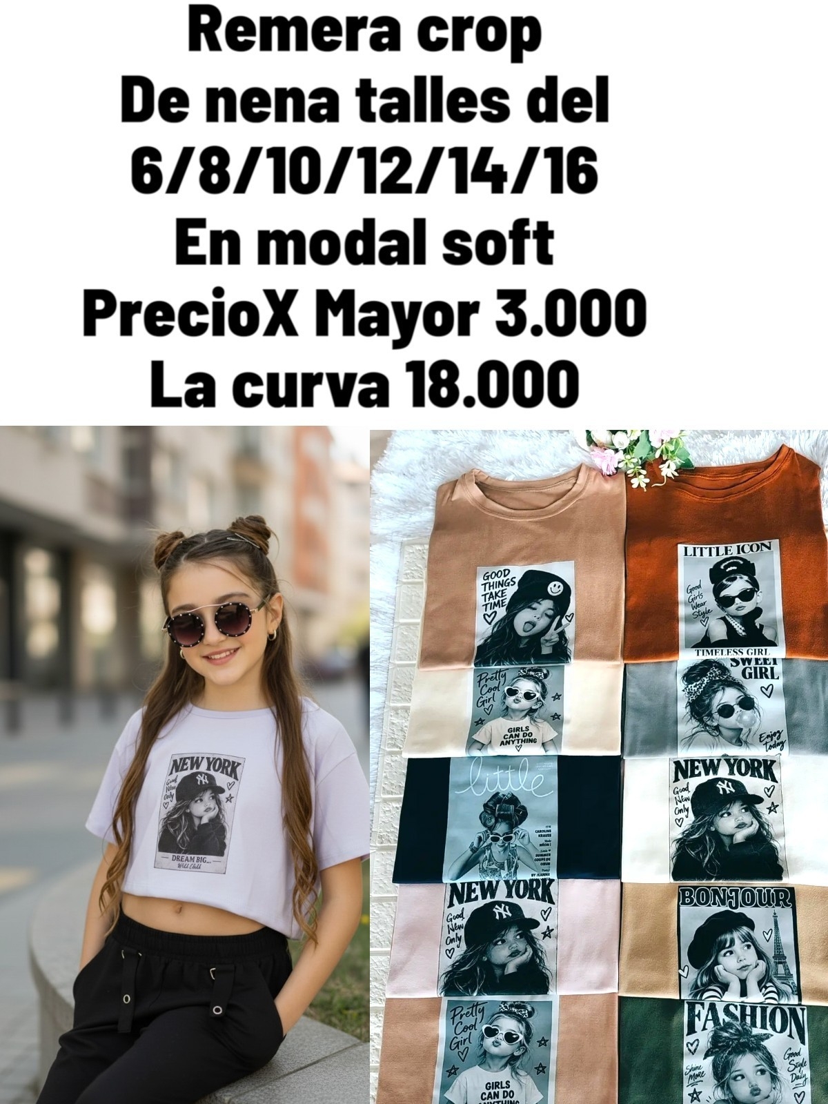 Remera Crop de Nena en Modal Soft Talles del 6 al 16 con Diseño Retro - Imagen 1