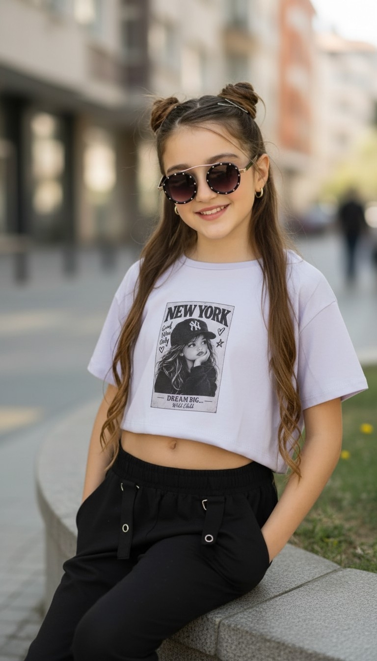 Remera Crop de Nena en Modal Soft Talles del 6 al 16 con Diseño Retro - Imagen 3