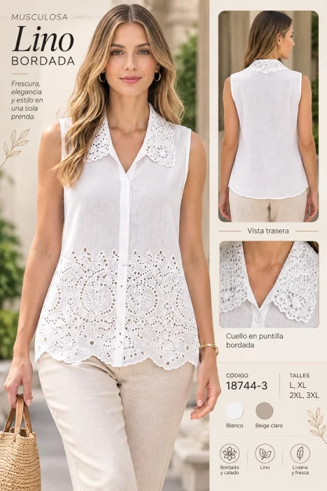 Musculosa con Botones  con Cuello Camisero. 18744