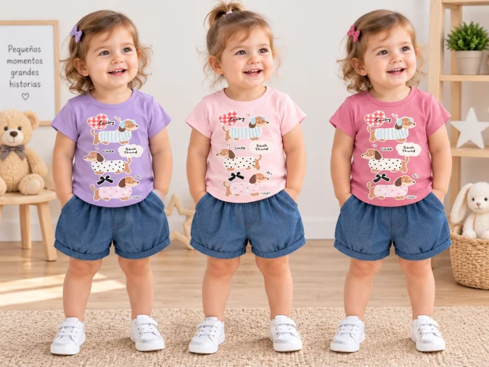 Conjunto Nena con Estampa (remera Algodon + Short Bombachon de Jean) Bibis