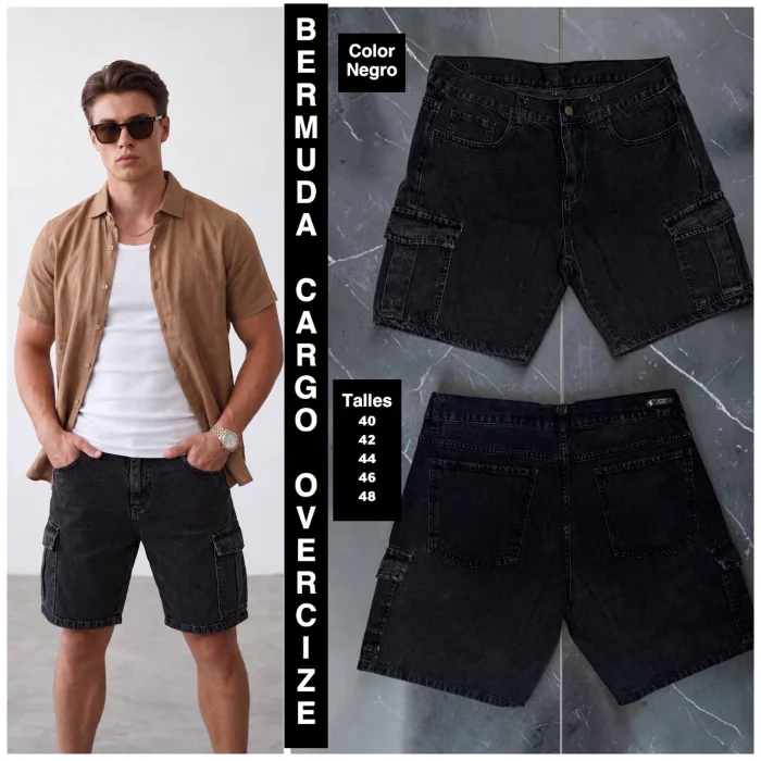 Bermuda Cargo de Jeans Rigido Modelo Overcize