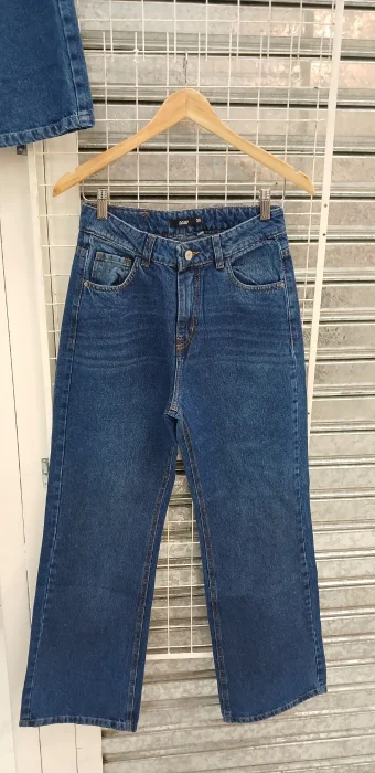 Wide Leg Azul Localizado  Suave Tiro Alto Denim Rigido Premium