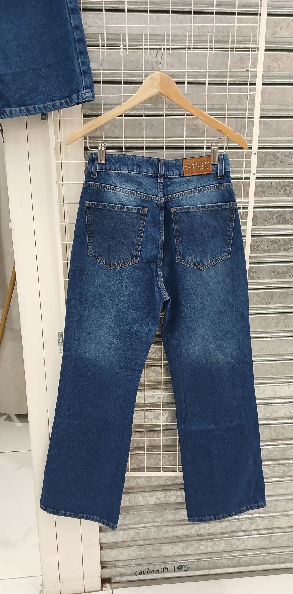 Wide Leg Azul Localizado  Suave Tiro Alto Denim Rigido Premium - Imagen 2