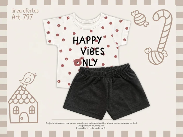 Conjunto (remera y Short)algodon Mini Dreams T.(6-9-12-18 Meses) Art.797