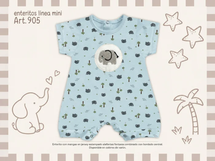 Entero Manga Corta Nene Bordado Mini Dreams T.(s-m-l-xl) Art.905 Surtido de Colores