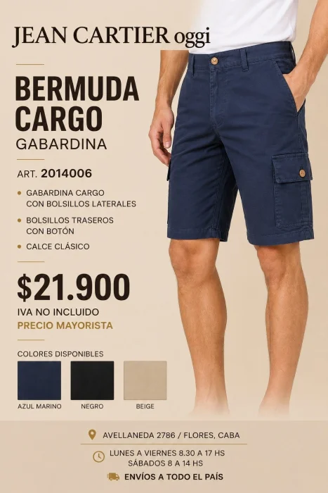 Bermuda Cargo Corte Clasico Gabardina Marca"oggi'