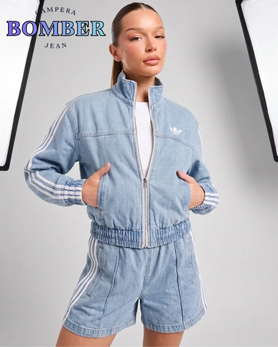 Campera Adi Bomber Jean - Celeste