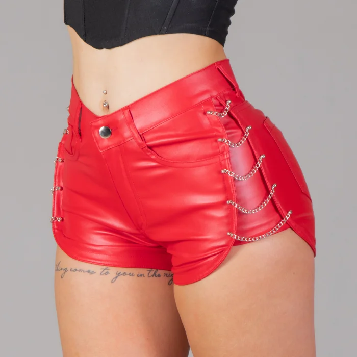 Short Engomado con Cadenas Estilo Sport Rojo