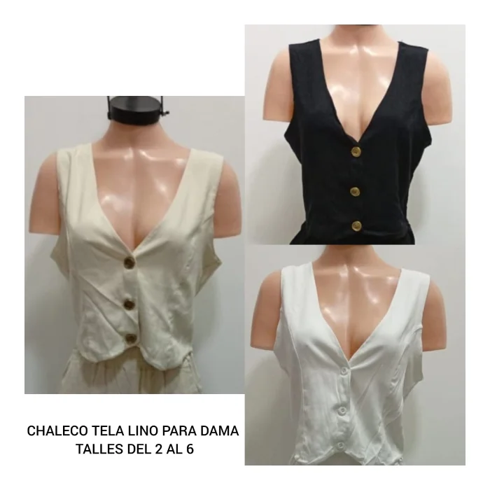 Chaleco de Lino Premium con Spandex para Dama Talles del 2 al 6