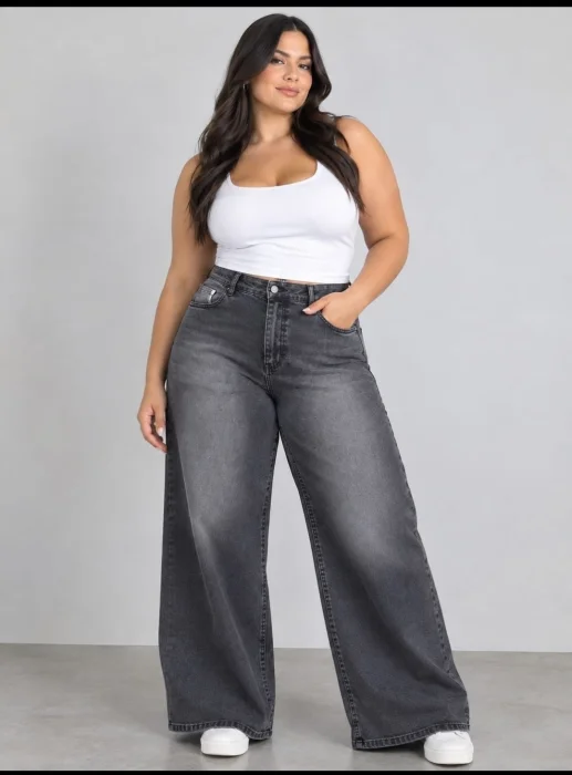 Wide Leg Elastizado Negro Humo