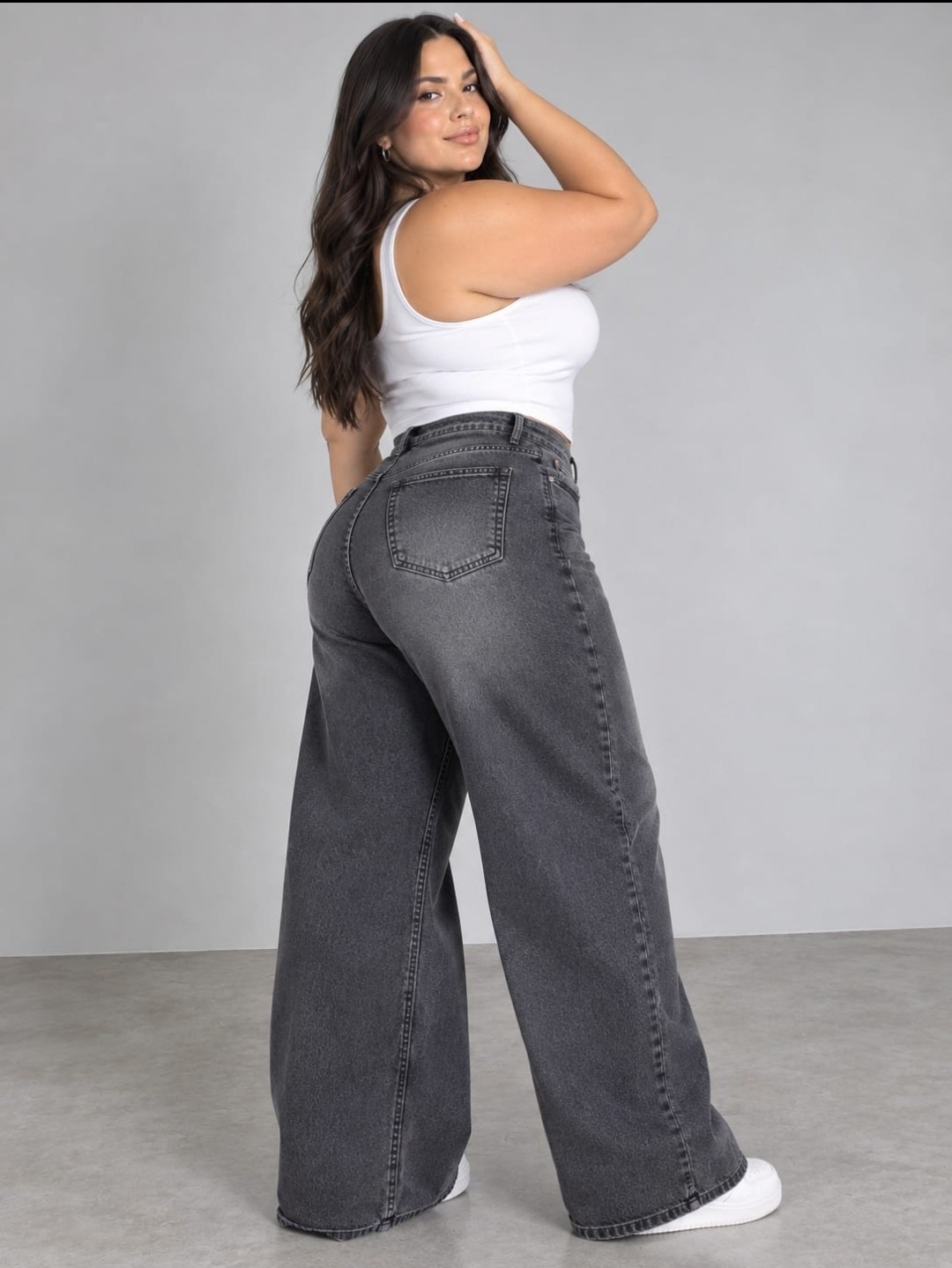 Wide Leg Elastizado Negro Humo - Imagen 2