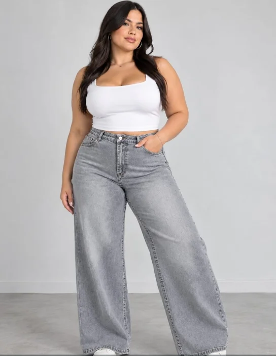 Wide Leg Elastizado Gris Arenado