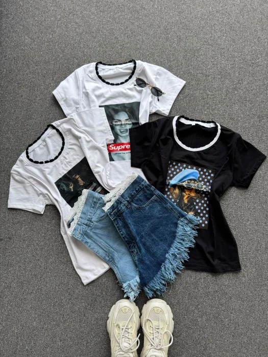 Remeras Estampadas Cuello Tejido