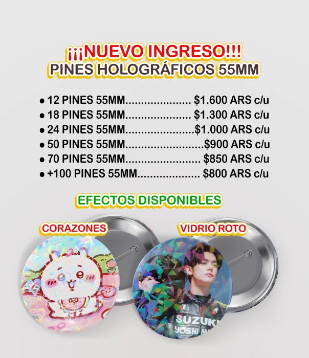 Pines Holográficos 55mm Personalizados