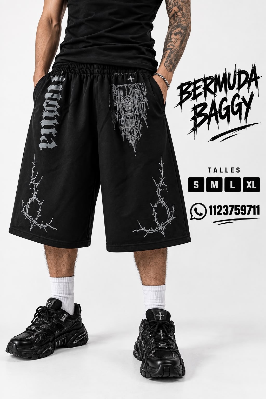 Bermuda Baggy bajo la Rodilla Gótica - Imagen 2