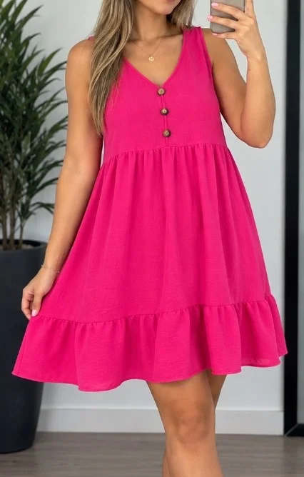 Vestido Corto Cey Liso Botones