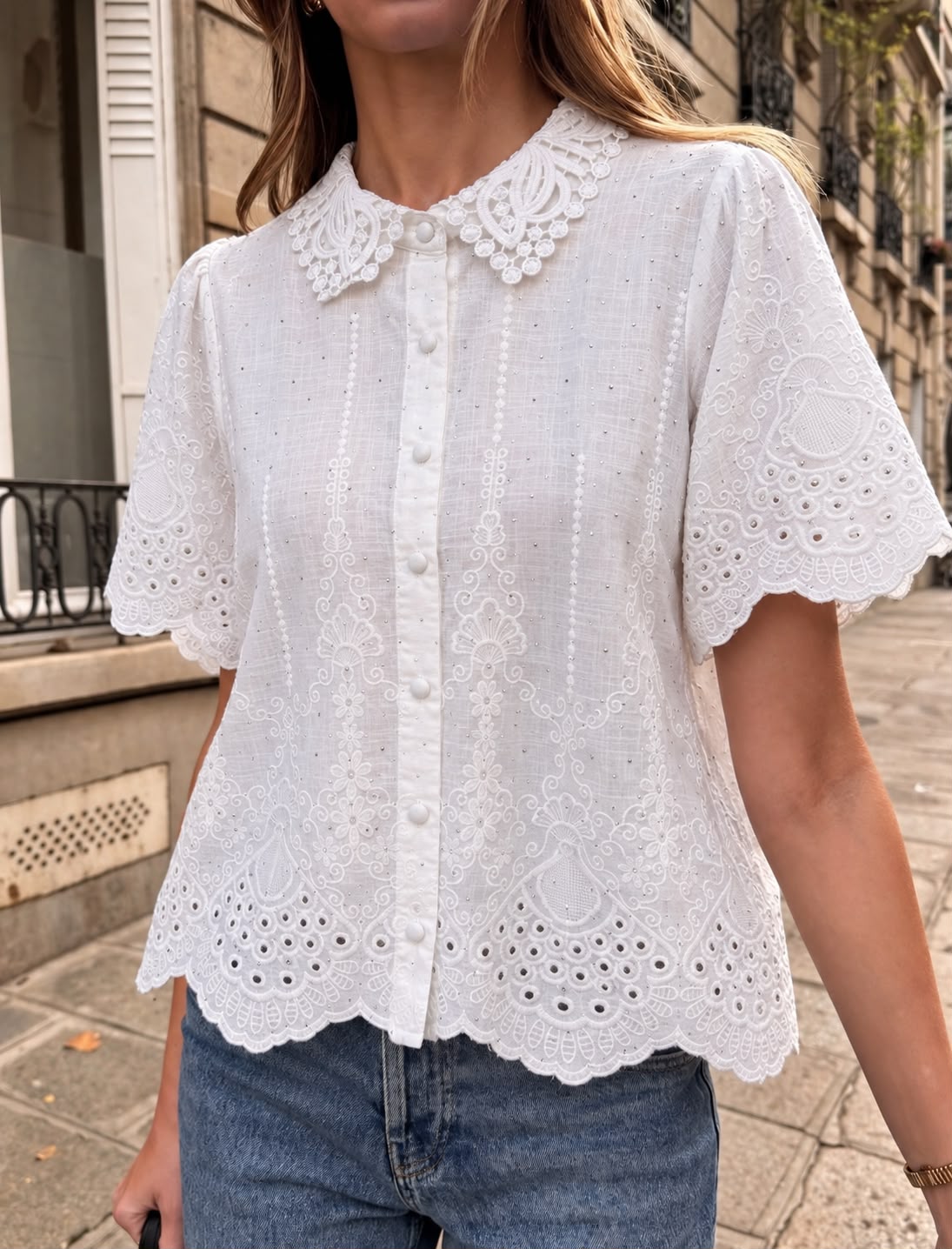 Camisa Broderi con Brillo Botones Forrados - IMG_8538.jpeg