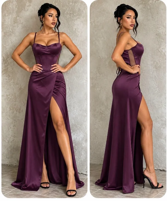 Vestido Satén con Tul
