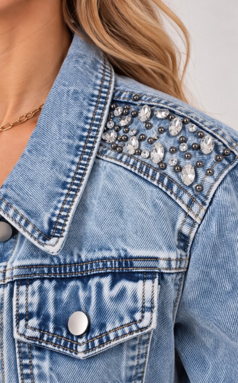Campera Jean con Piedras Importado - Imagen 2