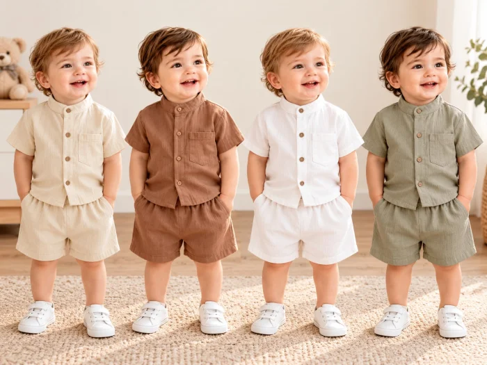 Conjunto Manga Corta (camisa Cuello Mao + Short) Magali Babies T.(2 al 5)