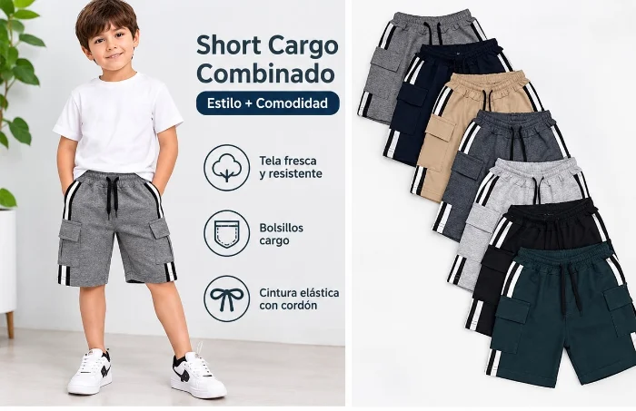 Short Cargo con Dos Tiras y Combinado 6 al 16