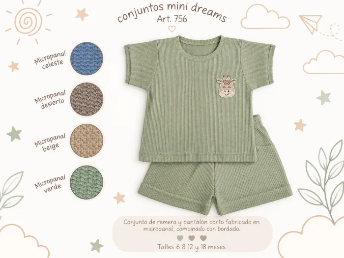 Conjunto (remera y Short)micropanal Mini Dreams T.(6-9-12-18 Meses) Art.756