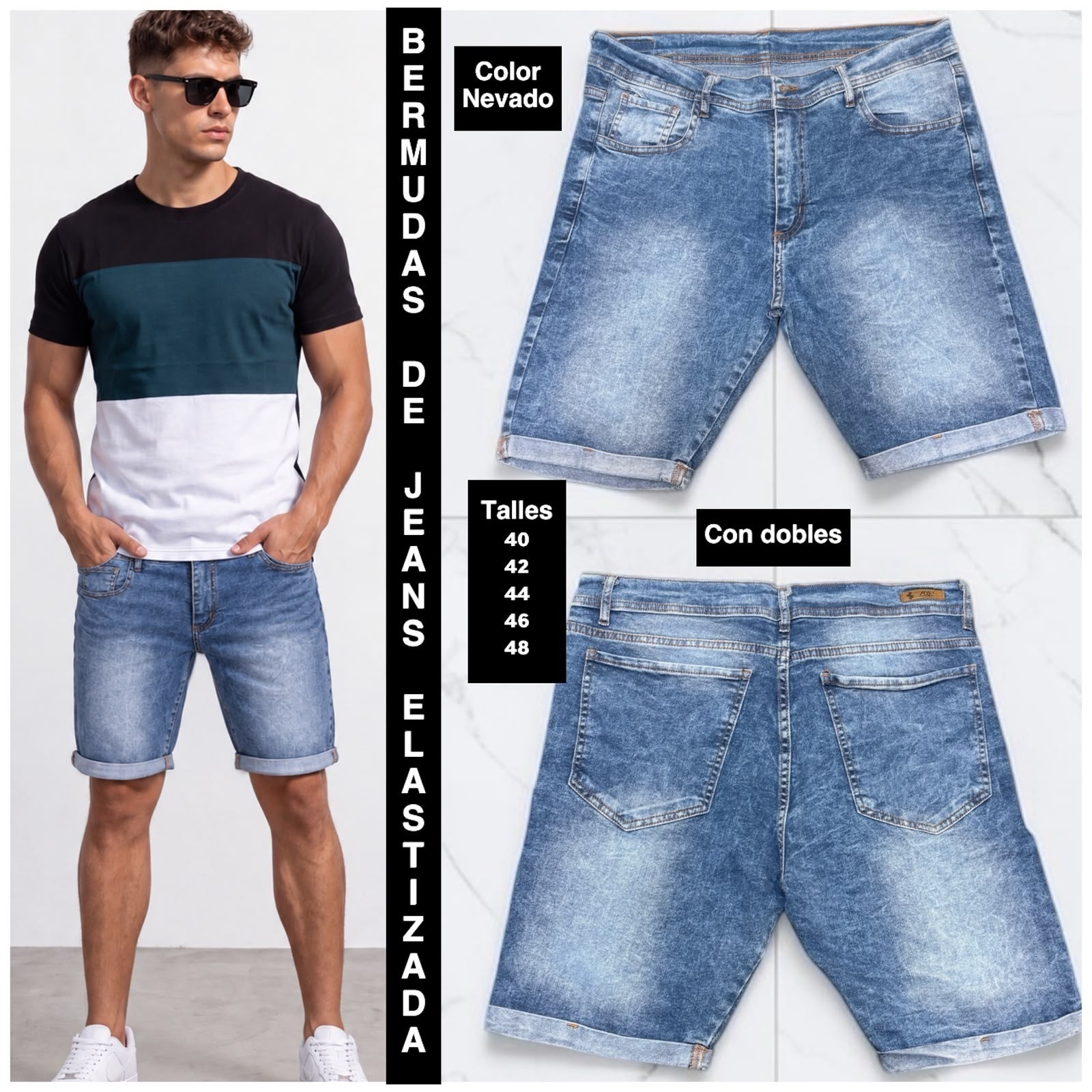Bermuda de Jeans con Dobles - Imagen 3