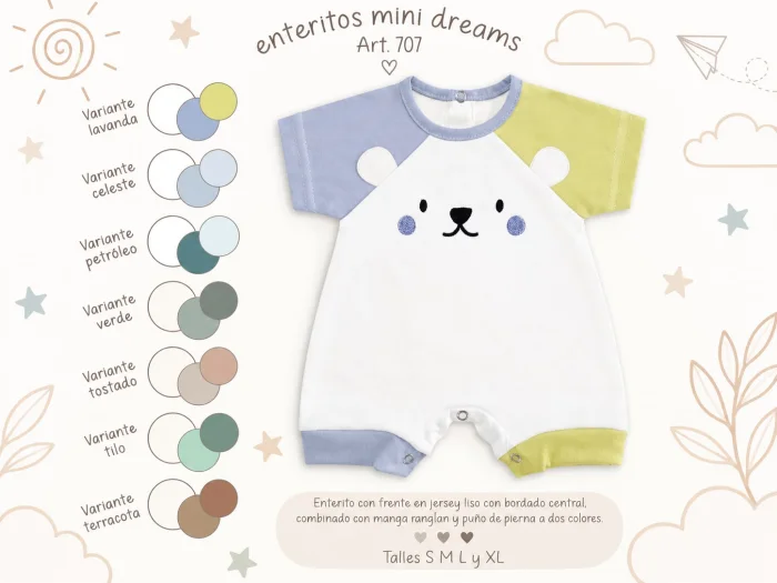 Entero Algodon Bordado Mini Dreams T.(s-m-l-xl) Art.707