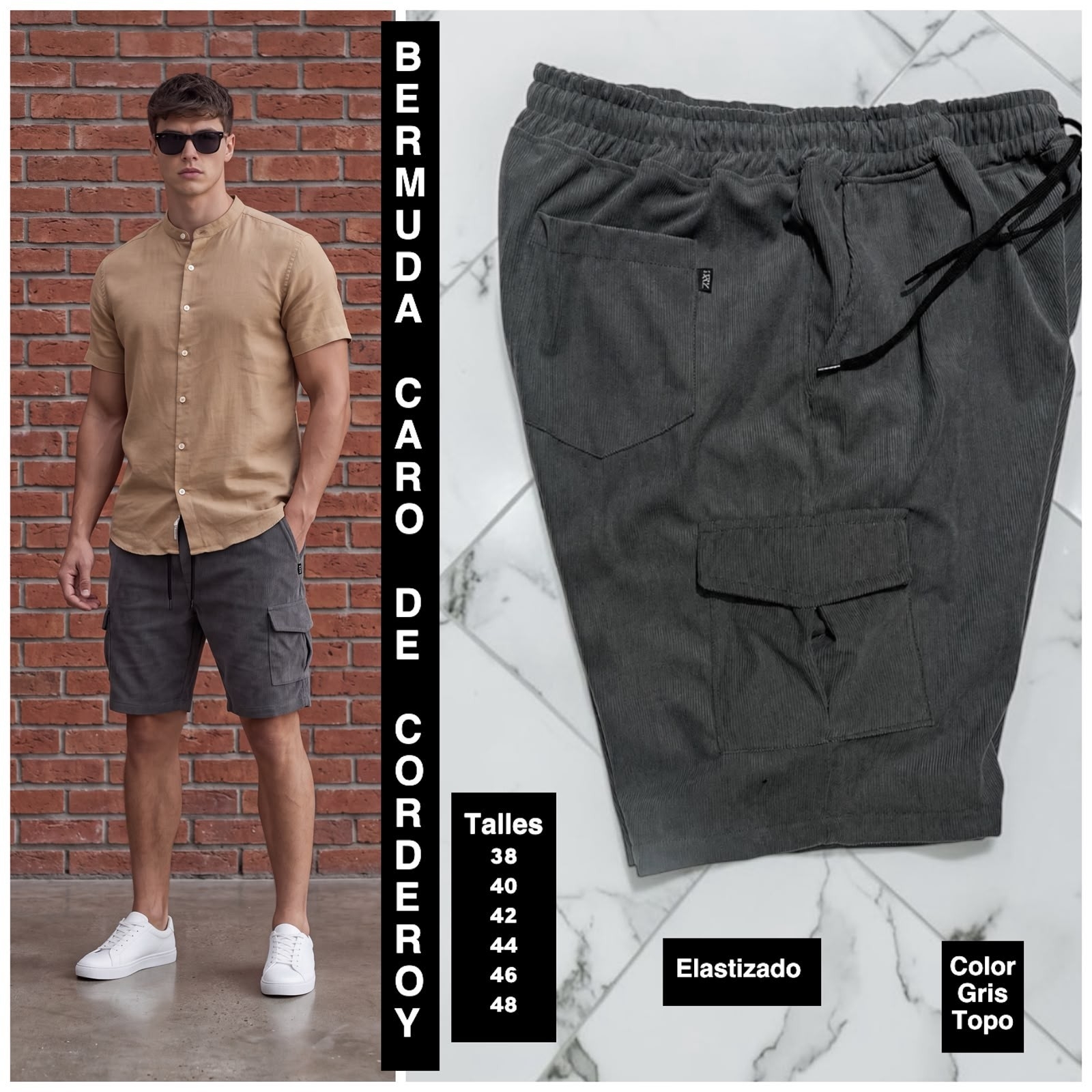 Bermudas Cargo de Tela Corderoy - Imagen 4