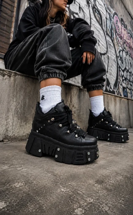 Zapatilla Borcego Acordonado Plataforma Cuero Ecológico Super Tendencia