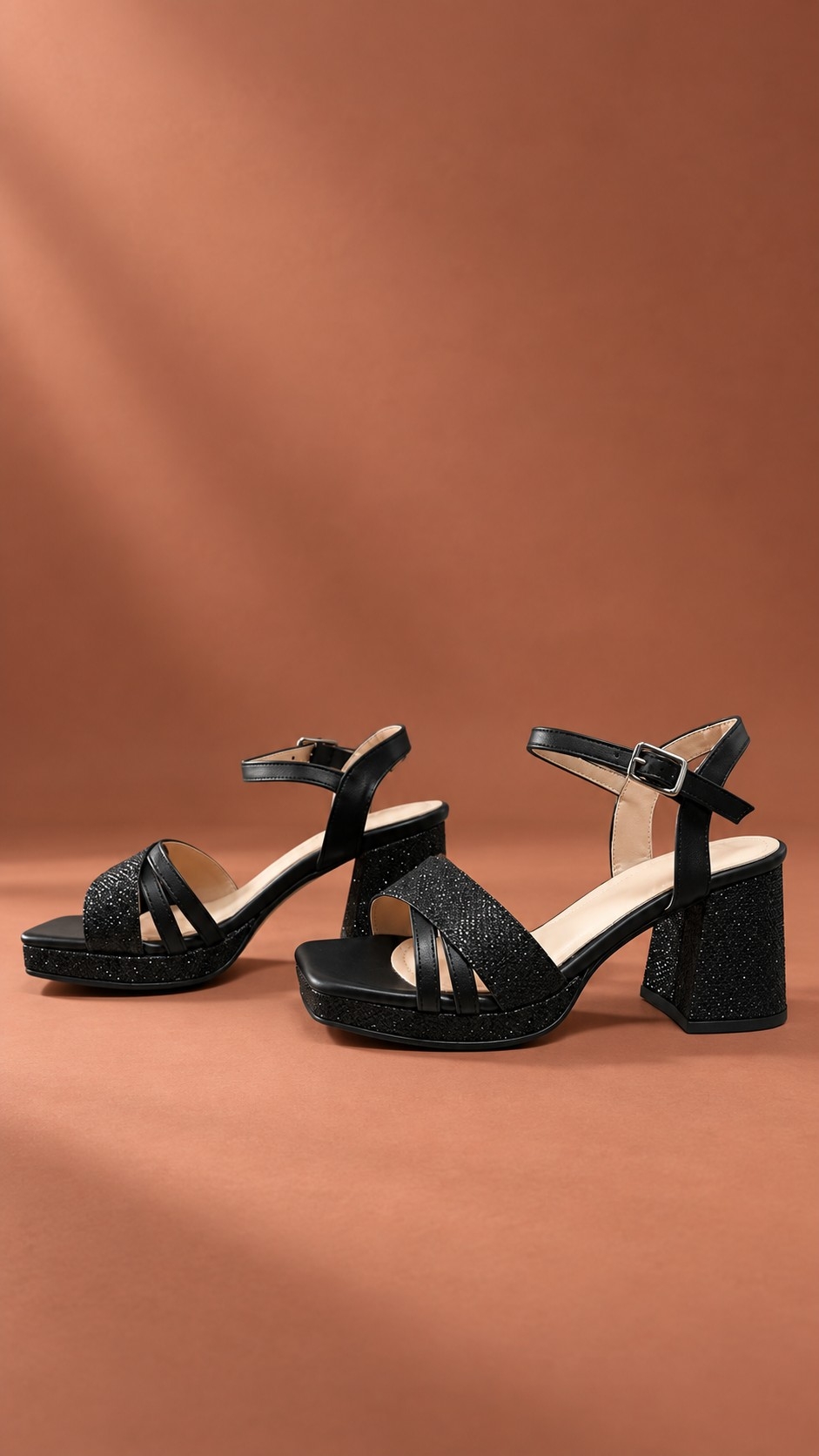 Sandalia de Fiesta Plantilla Comfort Glitter Negro Luxe - Imagen 2