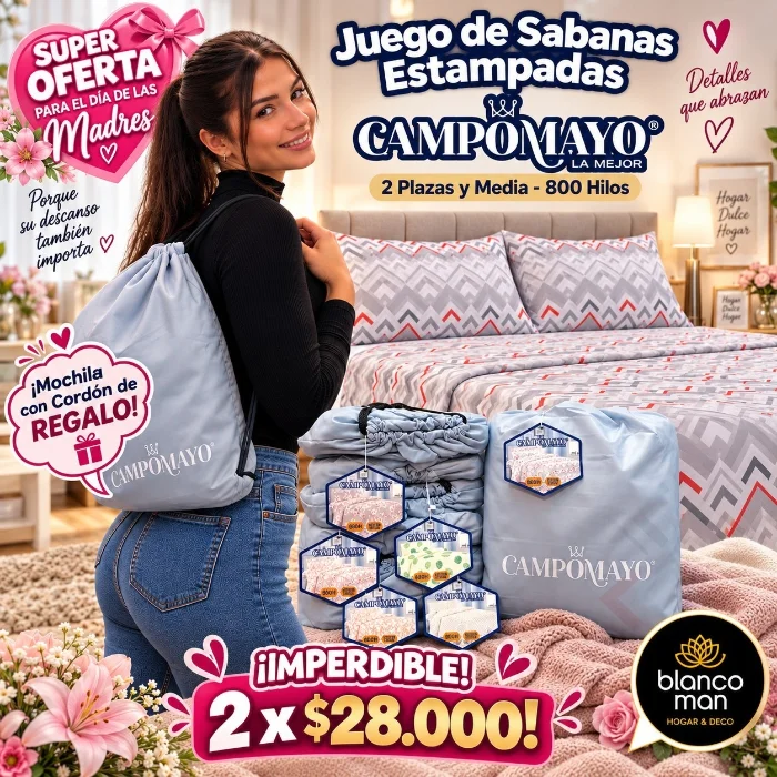 Juego de Sabanas Estampadas con Mochila Campomayo - 2  Plazas