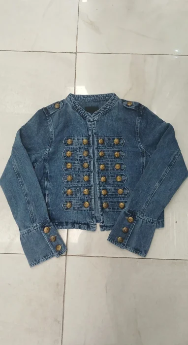 Chaqueta Napoleón Color Azul Botones Dorados Denim Rigido