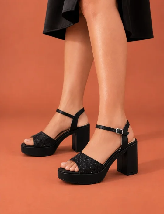 Sandalia de Fiesta Plantilla Comfort Glitter Negro  Slash