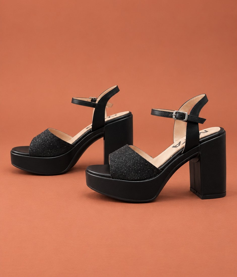 Sandalia de Fiesta Plantilla Comfort Glitter Negro  Slash - Imagen 2