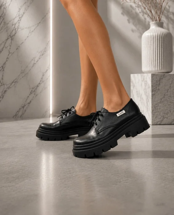 Mocasines Acordonados Plataforma Tendencia Cuero Ecológico