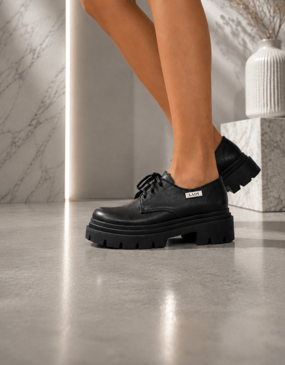 Mocasines Acordonados Plataforma Tendencia Cuero Ecológico - Imagen 2