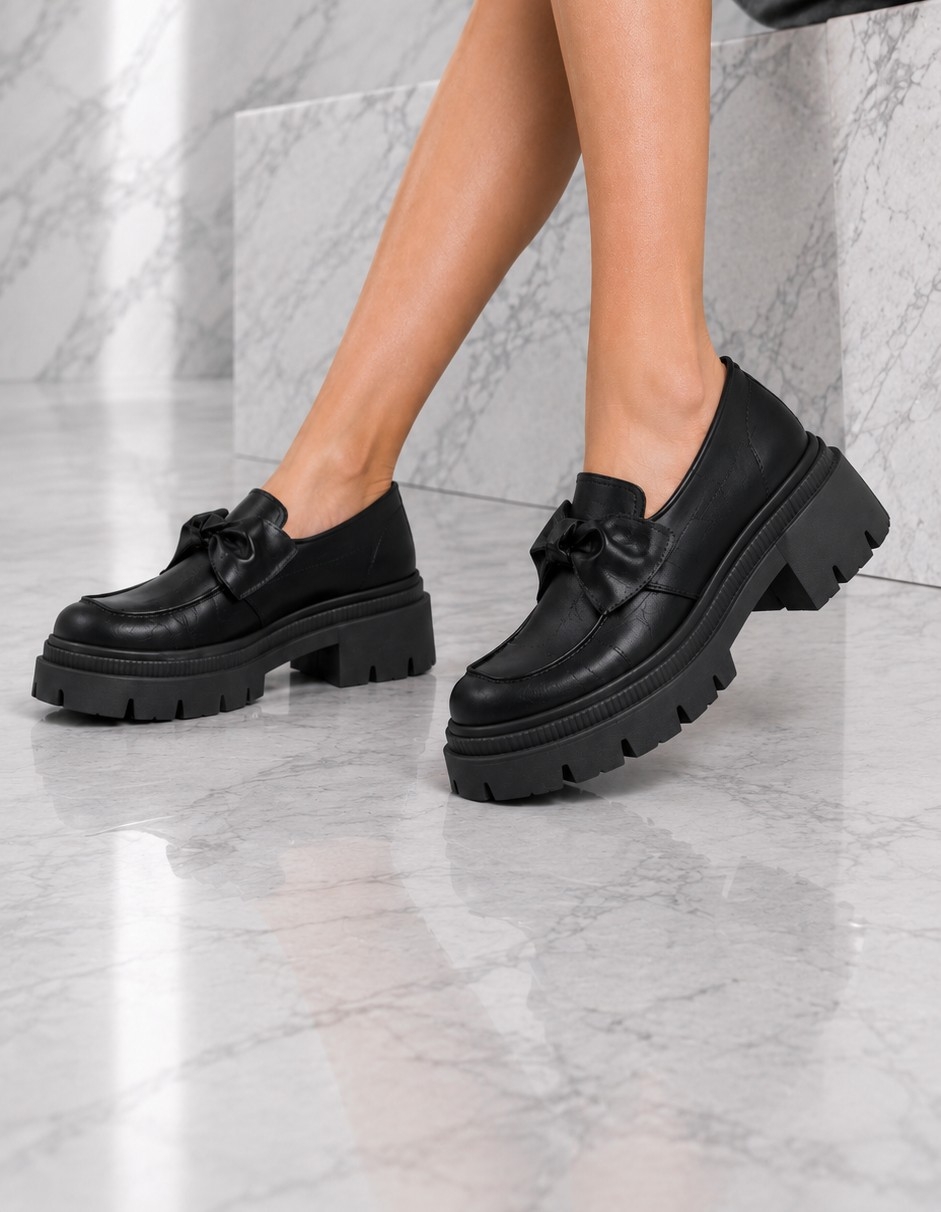 Mocasines Coquette Moño Plataforma Cuero Ecológico Tendencia Chloe - Imagen 1