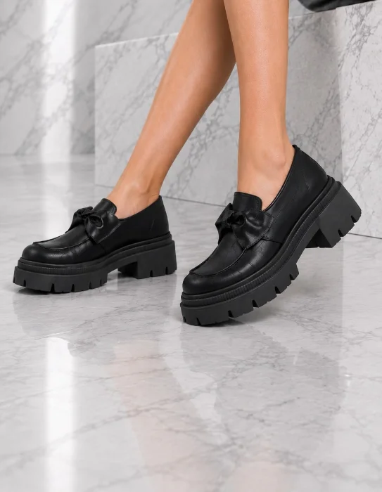 Mocasines Coquette Moño Plataforma Cuero Ecológico Tendencia Chloe