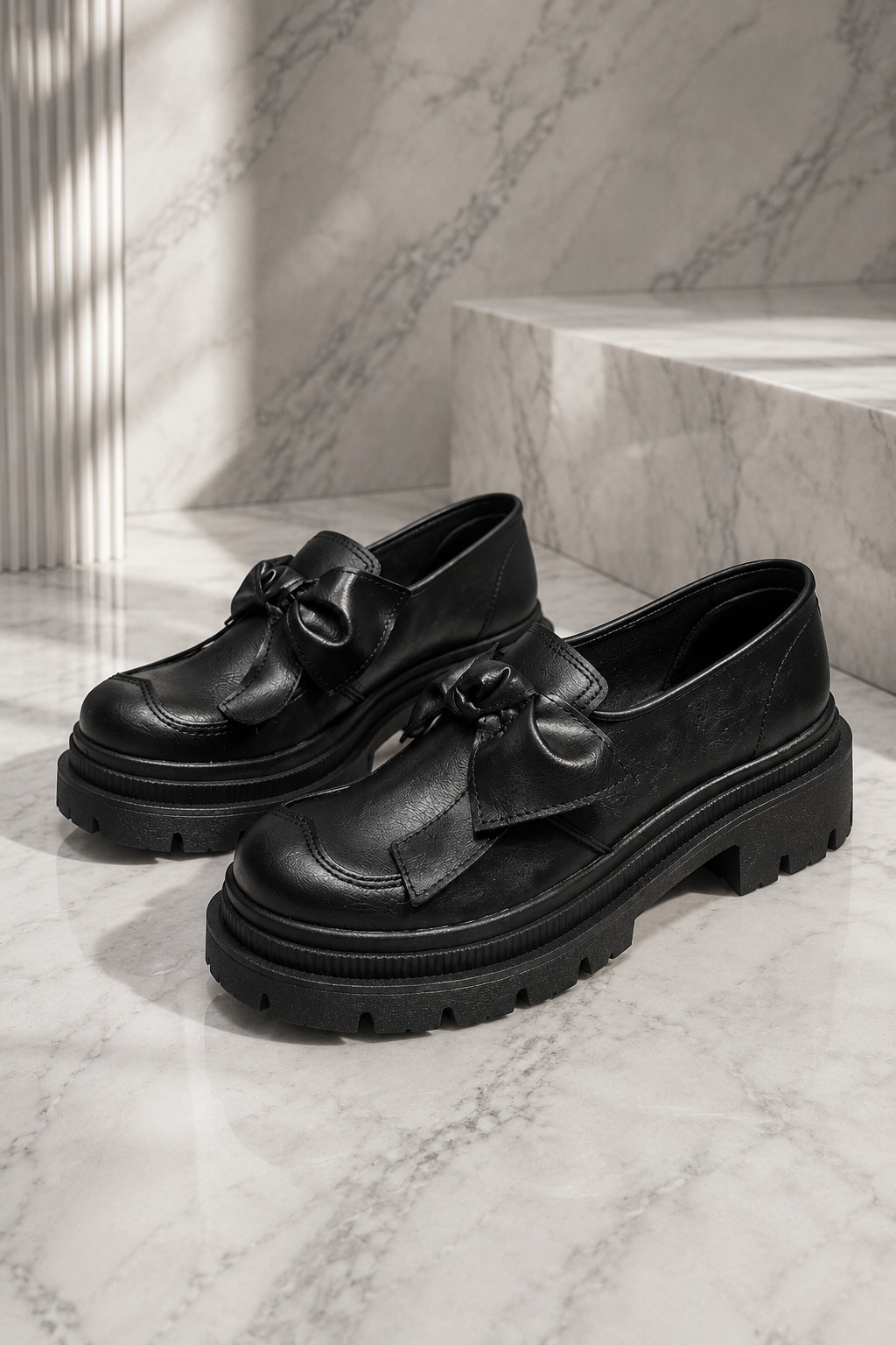 Mocasines Coquette Moño Plataforma Cuero Ecológico Tendencia Chloe - Imagen 2