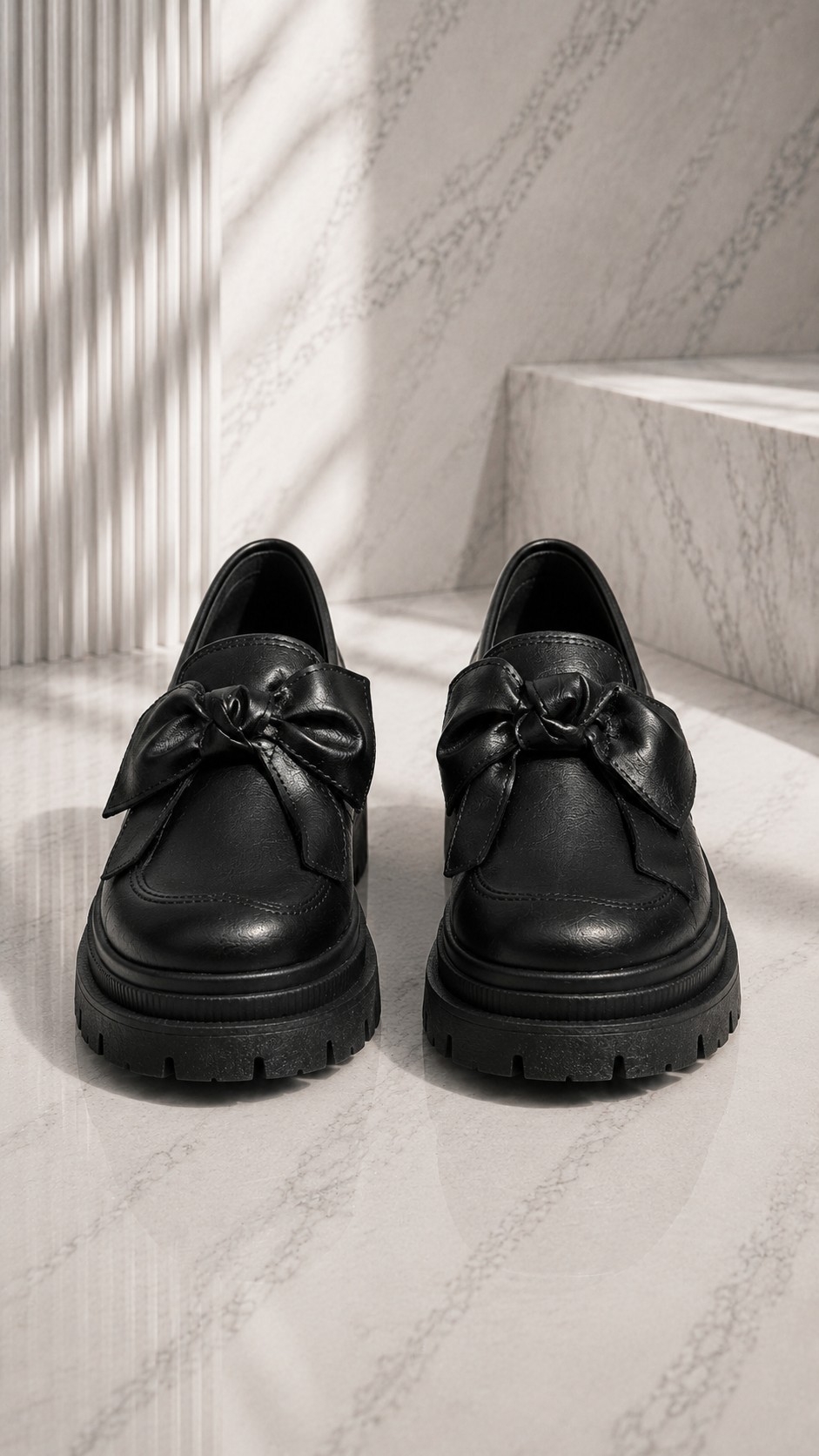 Mocasines Coquette Moño Plataforma Cuero Ecológico Tendencia Chloe - Imagen 3