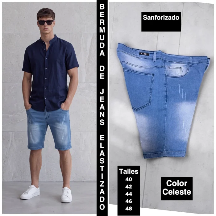 Bermudas de  Jeans Elastizado  con Rasguño