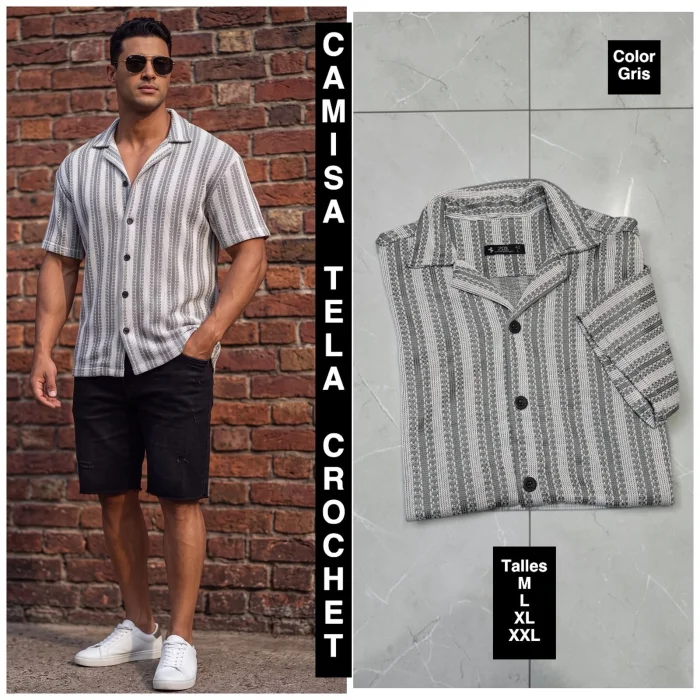 Camisa Crochet Cuello Cubano