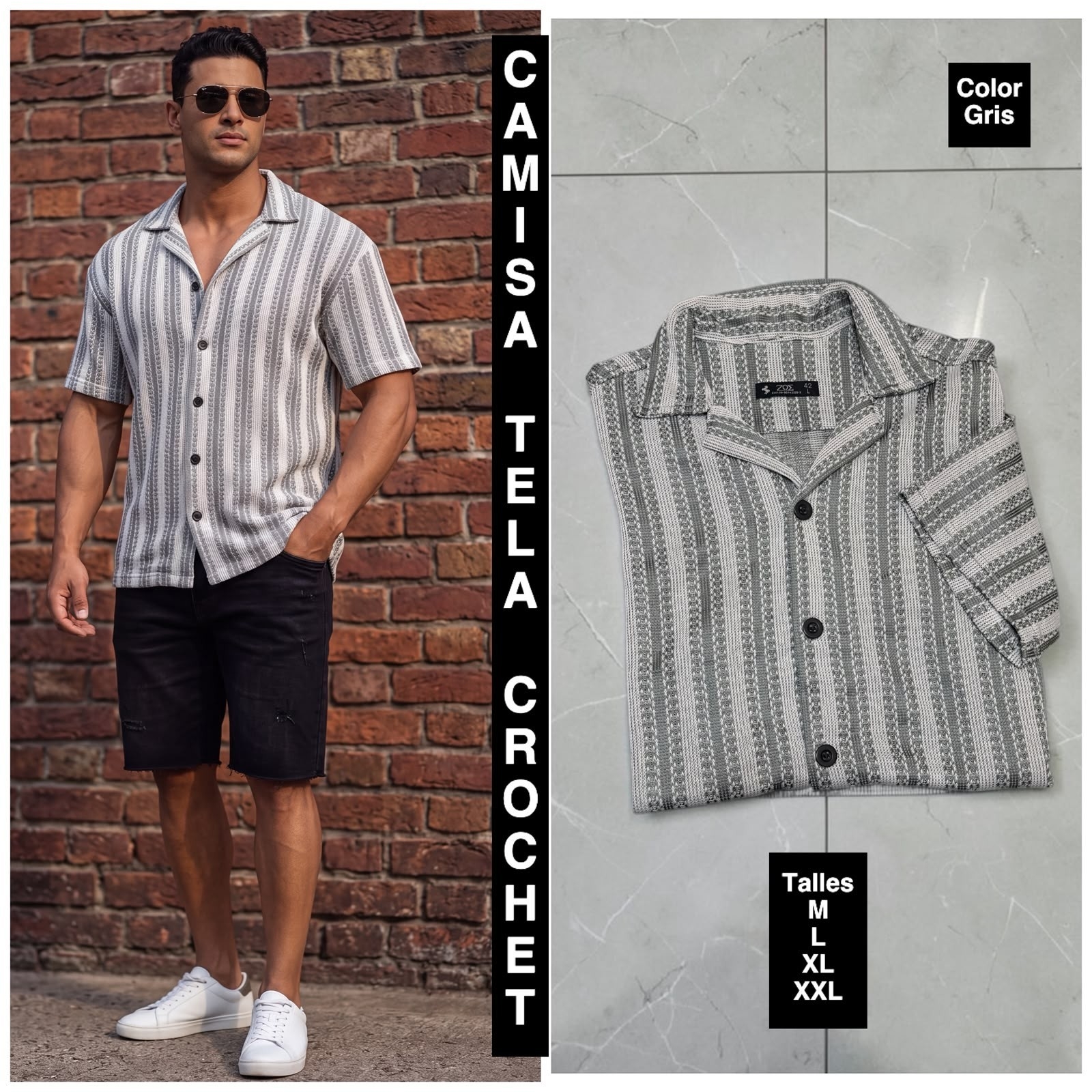 Camisa Crochet Cuello Cubano - Imagen 4