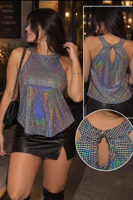 Blusa Lentejuela Cuello Americano Premium